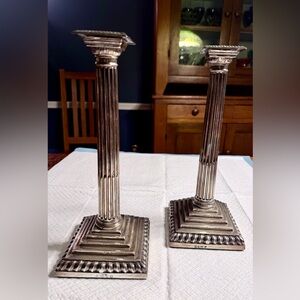 Pair of King George III Sterling Silver Corinthian Column Candlesticks, 1766.